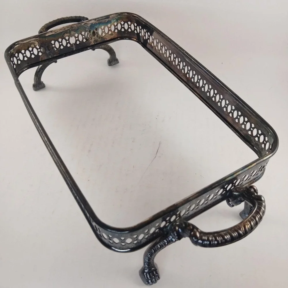 Vtg Silver Plated Footed Casserole Dish Holder Book Holder 10x6